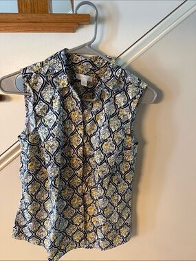 Charter Club Sleeveless Button-Front Floral Print Top - Navy & Yellow